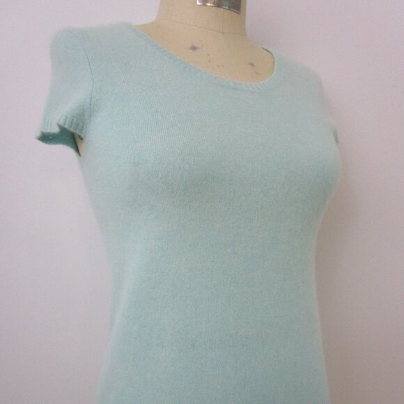 CASHMERE Aqua Blue Pullover Sweater Cap Sleeve Cuddly - Picture 2 of 9